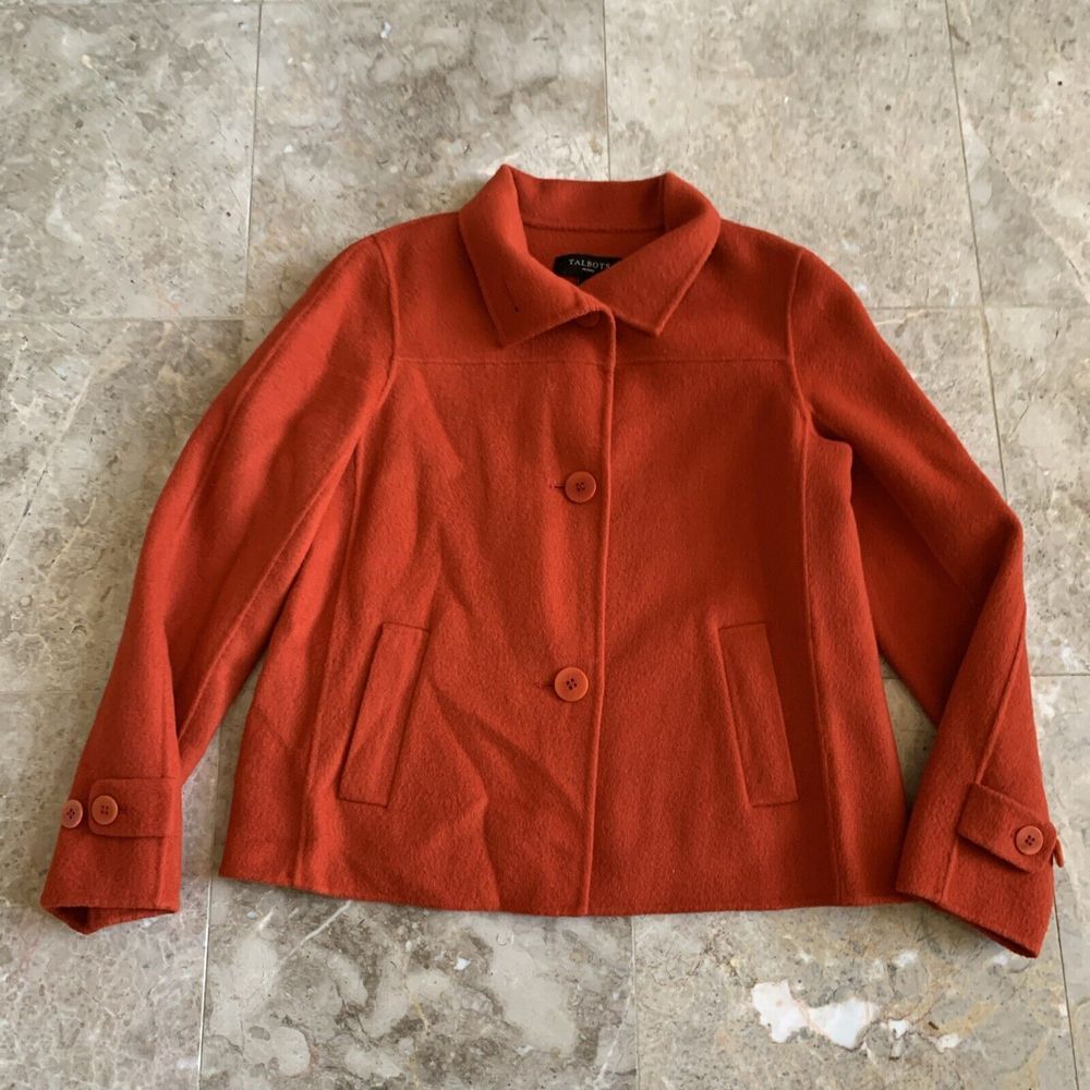 Talbots Women's Petite Size 2P Red/Orange Wool Blend Button Front Jacket Preppy‎